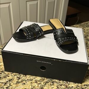 Nine West Black Studded Slide Sandals